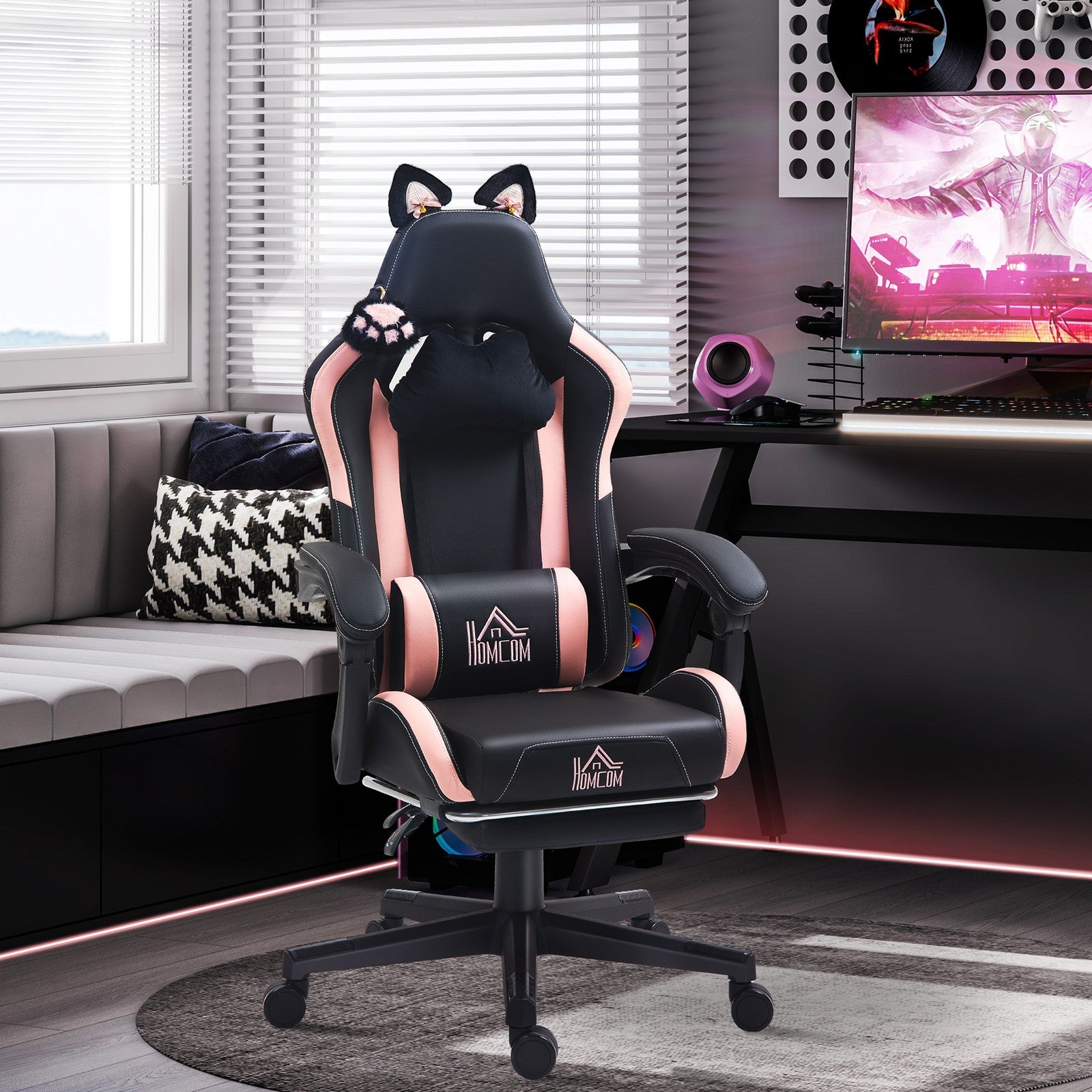 Racing Gaming Chair Reclining Faux Leather Computer Chair with Footrest, Black