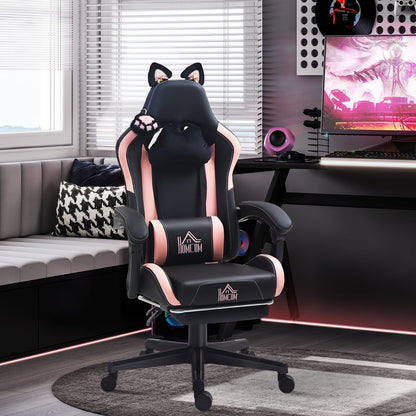 Racing Gaming Chair Reclining Faux Leather Computer Chair with Footrest, Black