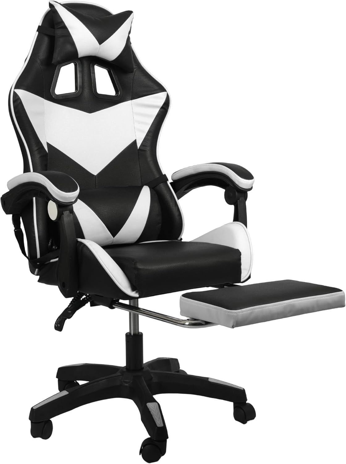 Swivel Gaming Chair PU Leather Home Office Chair W/ Footrest Computer PC Chair