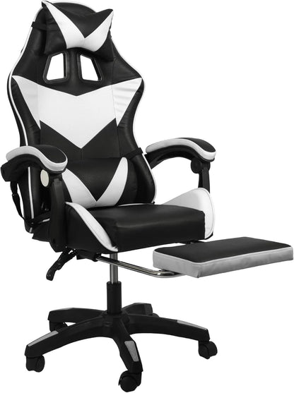 Swivel Gaming Chair PU Leather Home Office Chair W/ Footrest Computer PC Chair