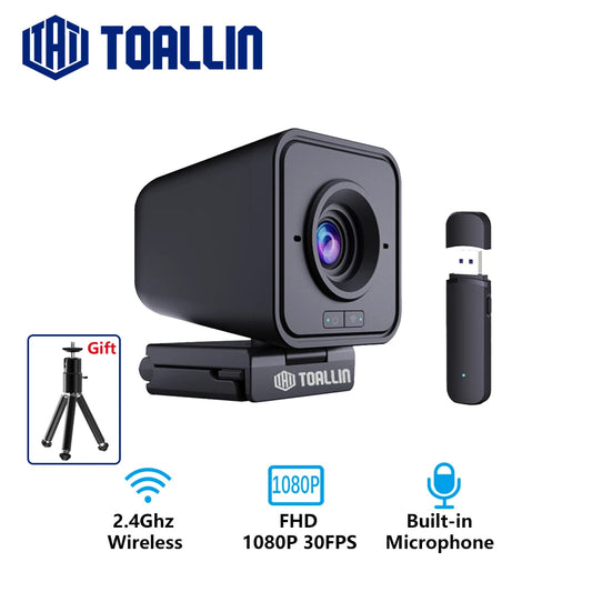 Wireless Webcam 1080P PC Camera, with Microphone, 2.4Ghz Wireless Web Camera for Tiktok/Yotube Streaming Video Calling