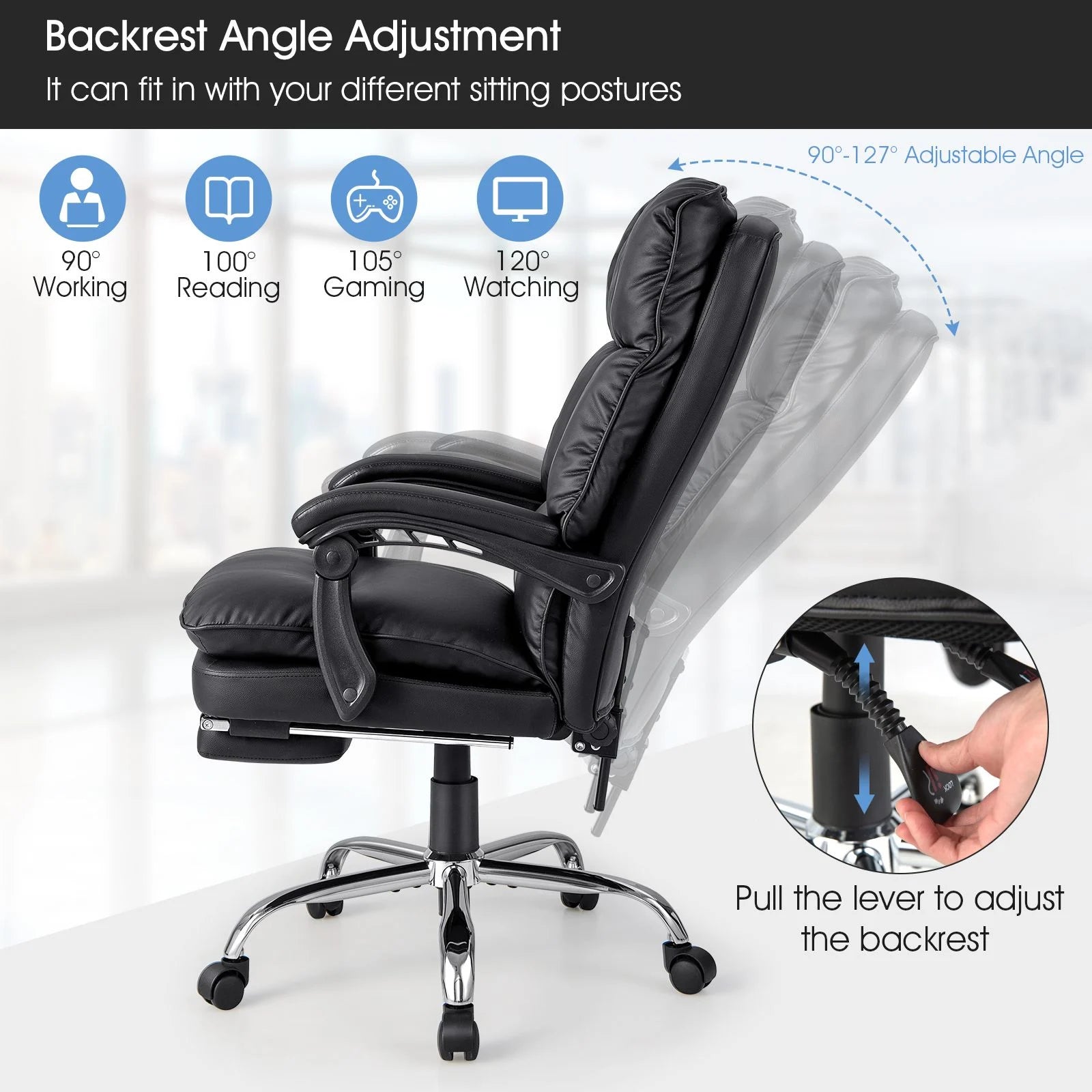 Ergonomic Adjustable High Back Rolling Computer Chair with Retractable Footrest