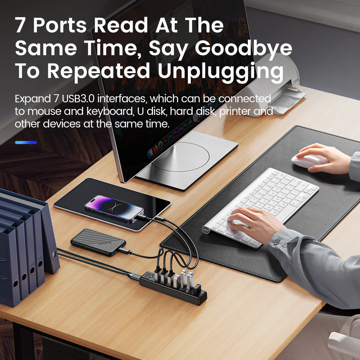 USB 3.0 HUB 7Ports Splitter High-Speed Transmission Type C HUB Laptop Expansion Computer Computer Accessories