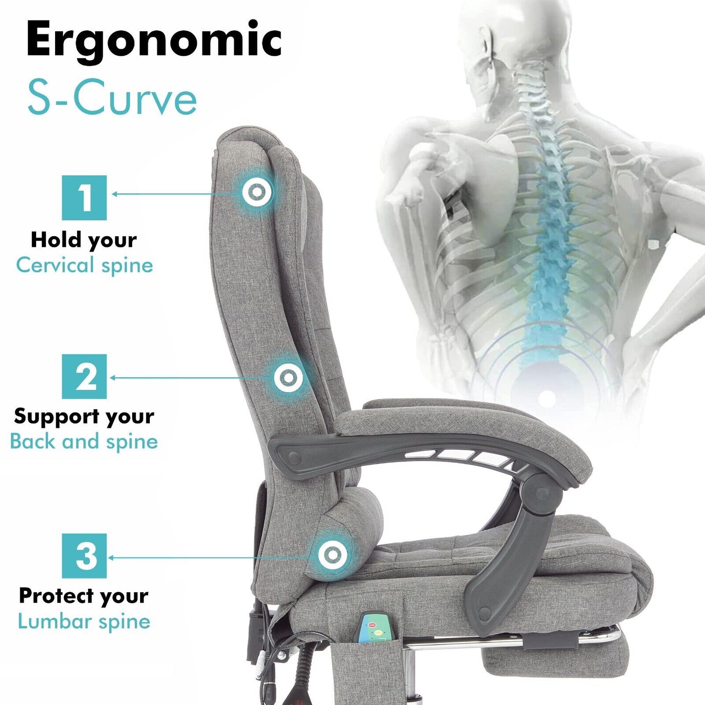 Massage Office Chair Gaming Computer Desk Swivel Recliner Chair Leather Footrest