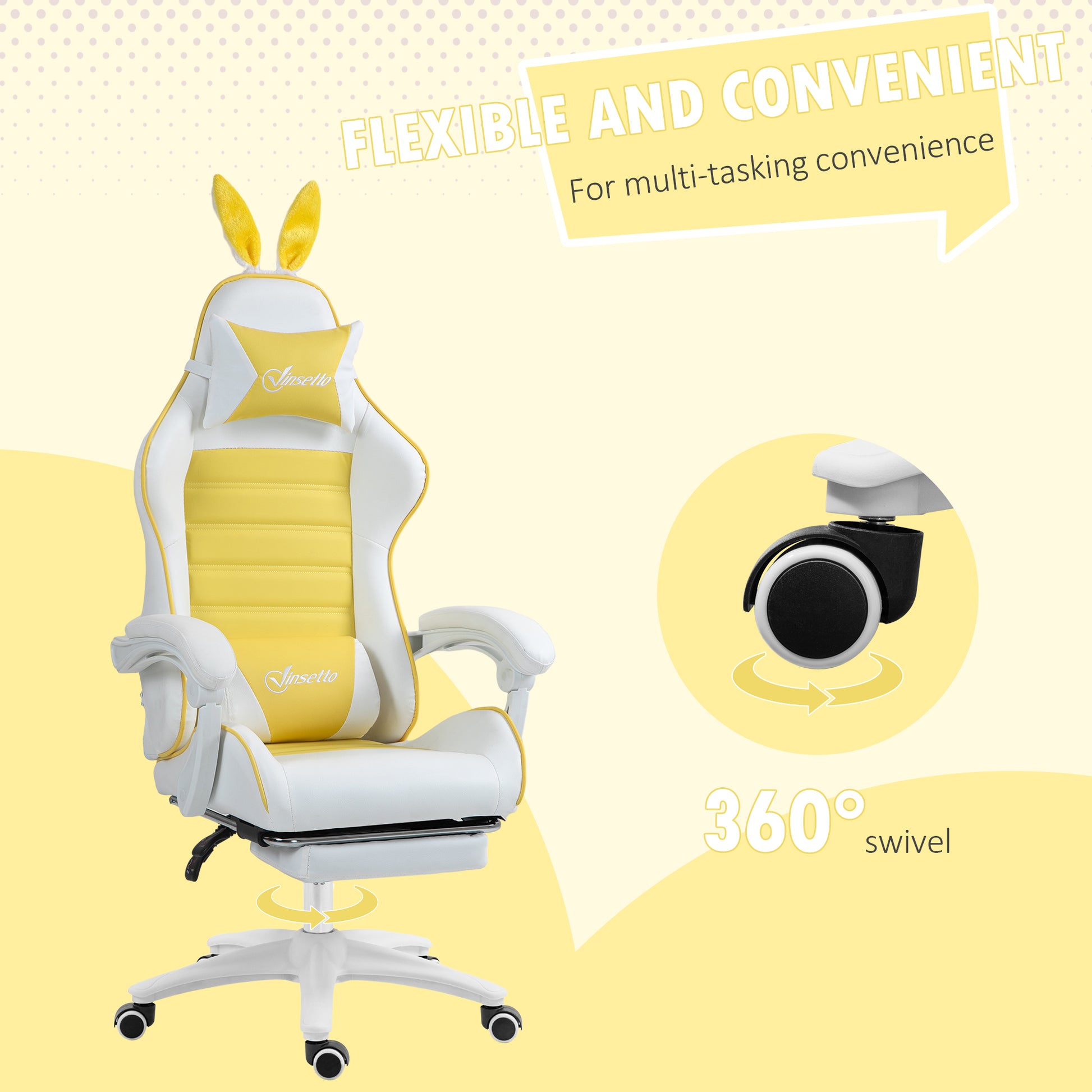 Racing Gaming Chair Reclining PU Leather Computer Chair with Headrest, Yellow