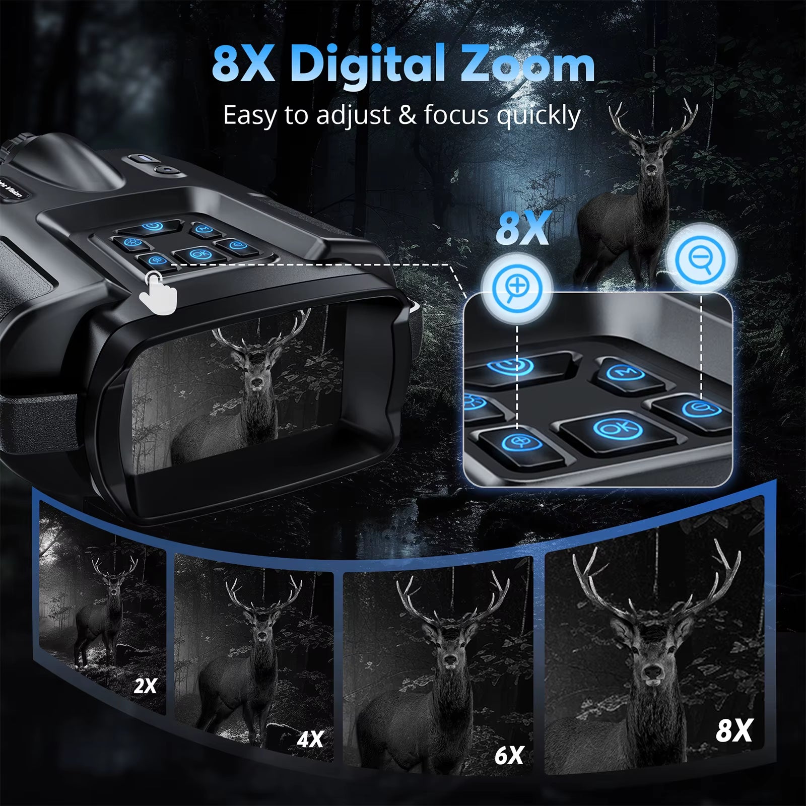 USB Rechargeable 4K Night Vision Binoculars 600M HD 8X Digital Zoom 5000Mah 3Inch Screen Infrared Visionnight Goggle