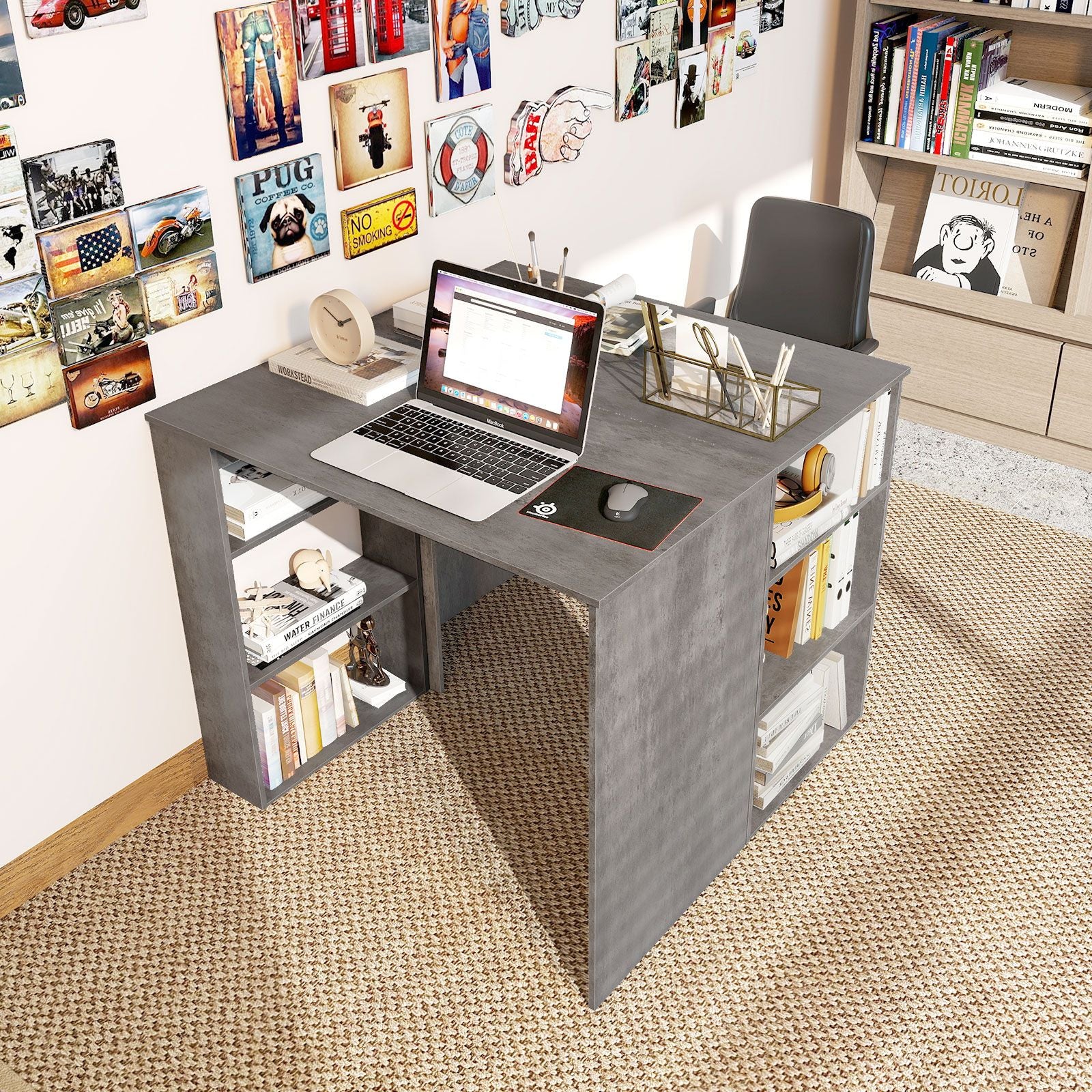 Computer Desk with Bookshelf for Study Living Room