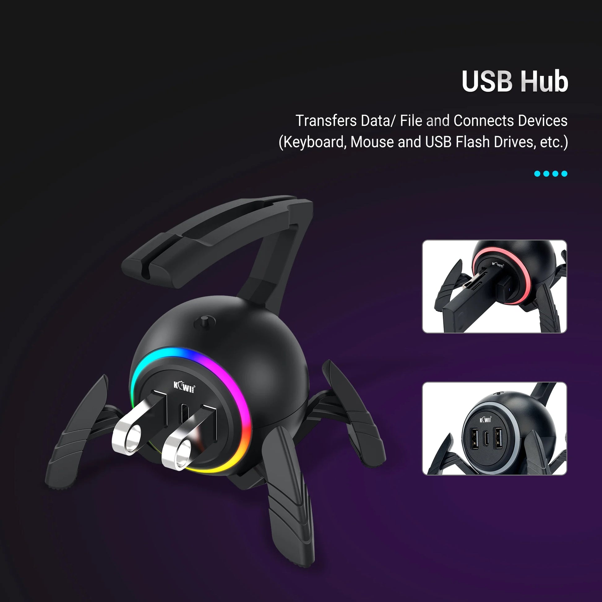 Mouse Bungee Mouse Cable Holder Cord Clip Wire Organizer Flexible for Mice Playing Esports Gaming with 3 USB Ports and RGB Light