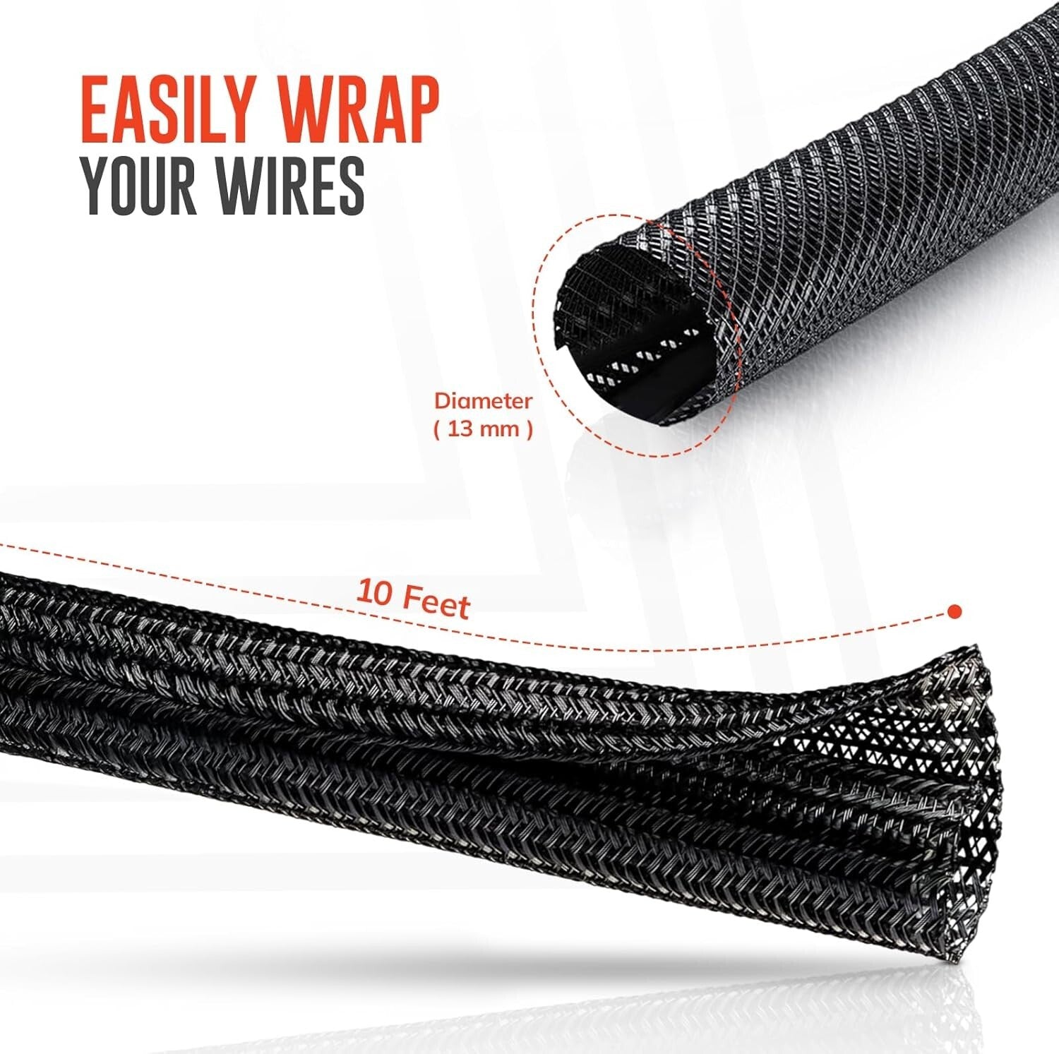 10Ft-1/2Inch Cable Tidy Sleeves Wire Covers for Computer, TV, Home, Office