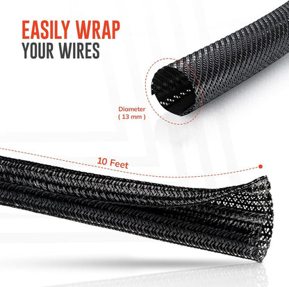 10Ft-1/2Inch Cable Tidy Sleeves Wire Covers for Computer, TV, Home, Office