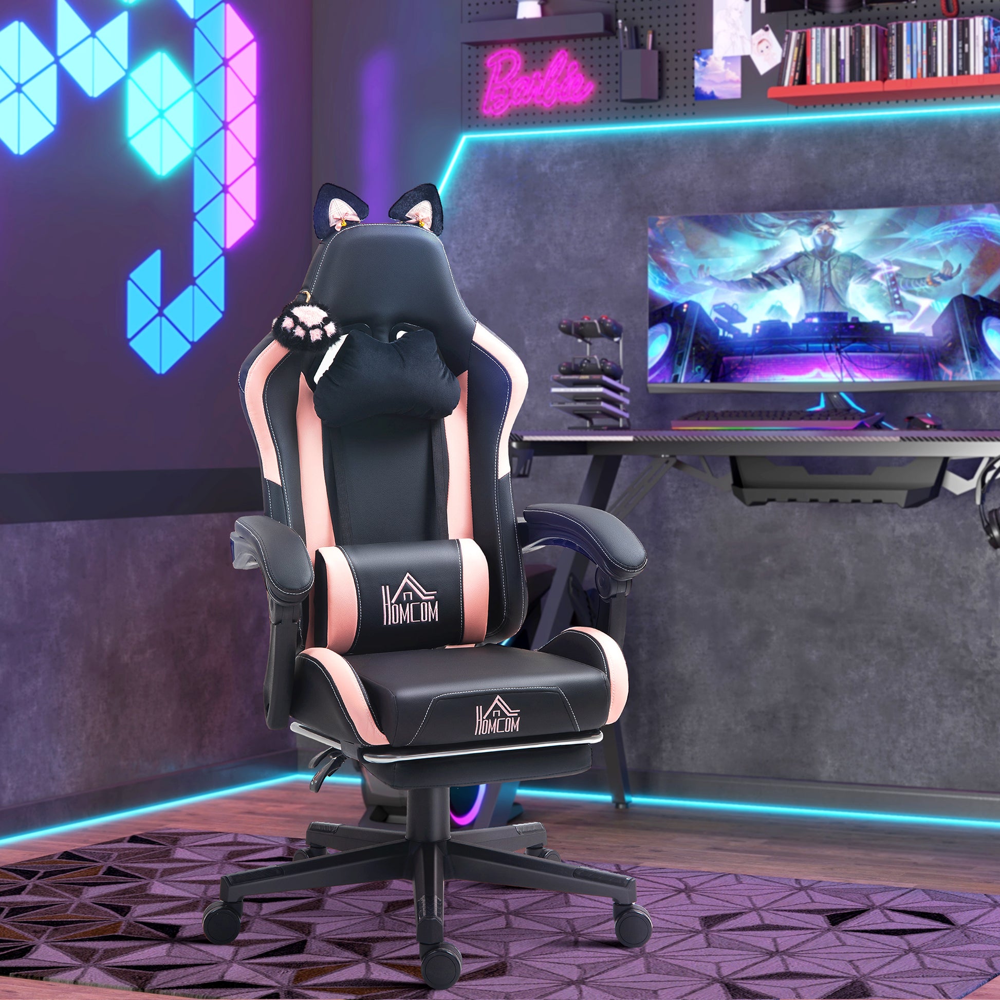 Racing Gaming Chair Reclining Faux Leather Computer Chair with Footrest, Black