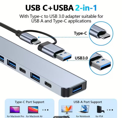 Docking Station 7-In-2 USB-C: 1X USB 3.0 + 4X USB 2.0, High-Speed for Pc/Tablets