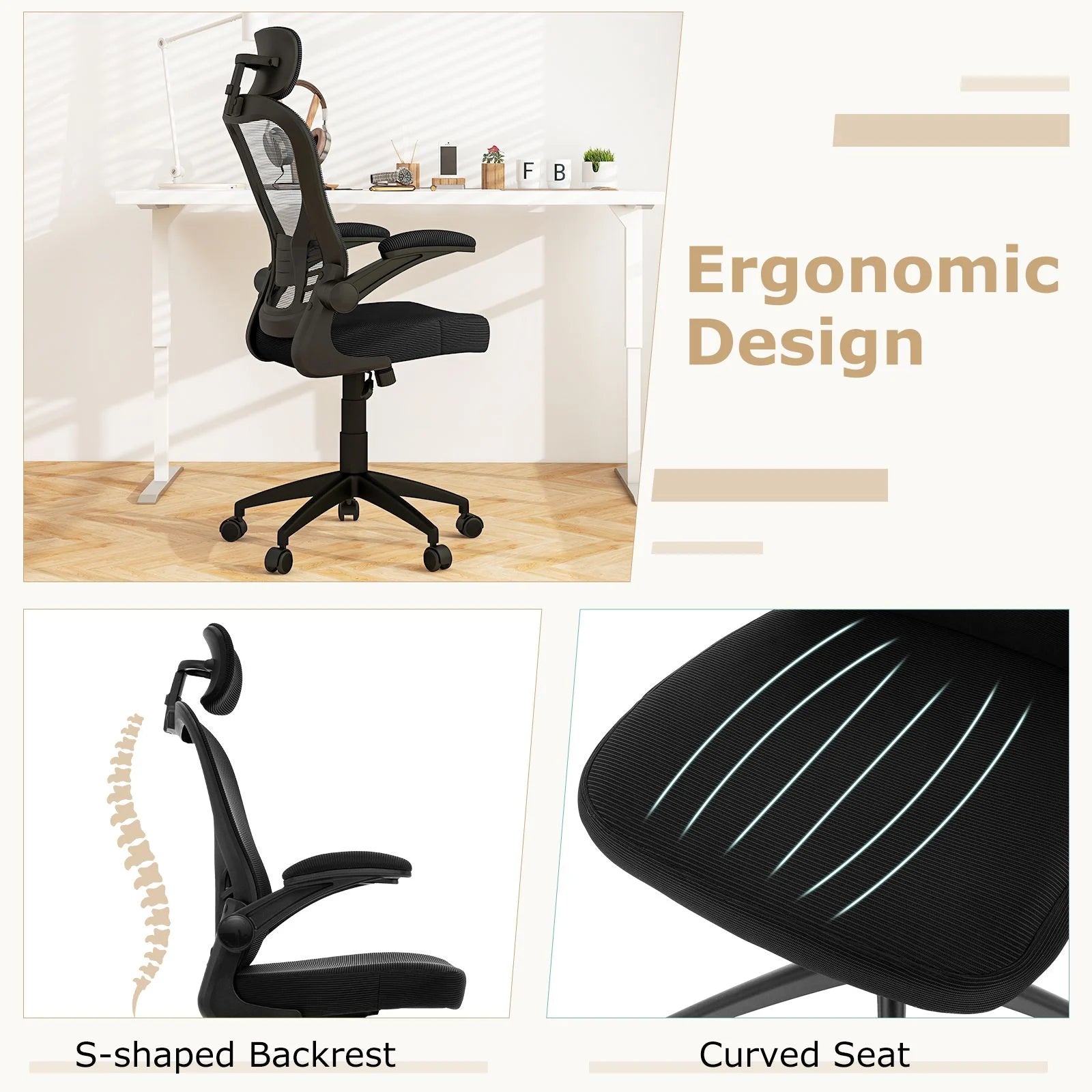 Ergonomic Mesh Office Chair with Adjustable Headrest and Height
