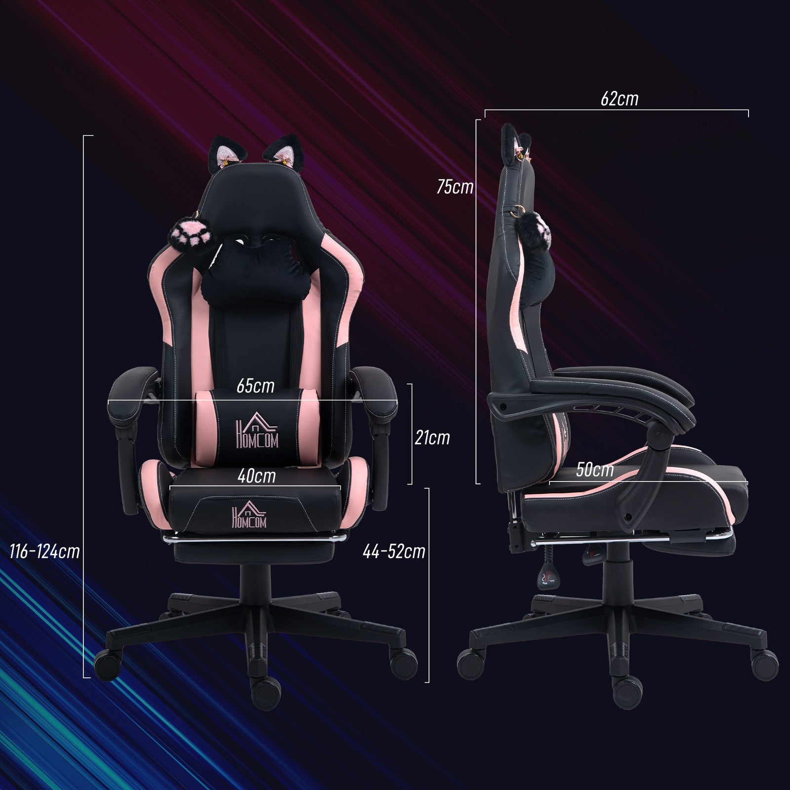 Racing Gaming Chair Reclining Faux Leather Computer Chair with Footrest, Black