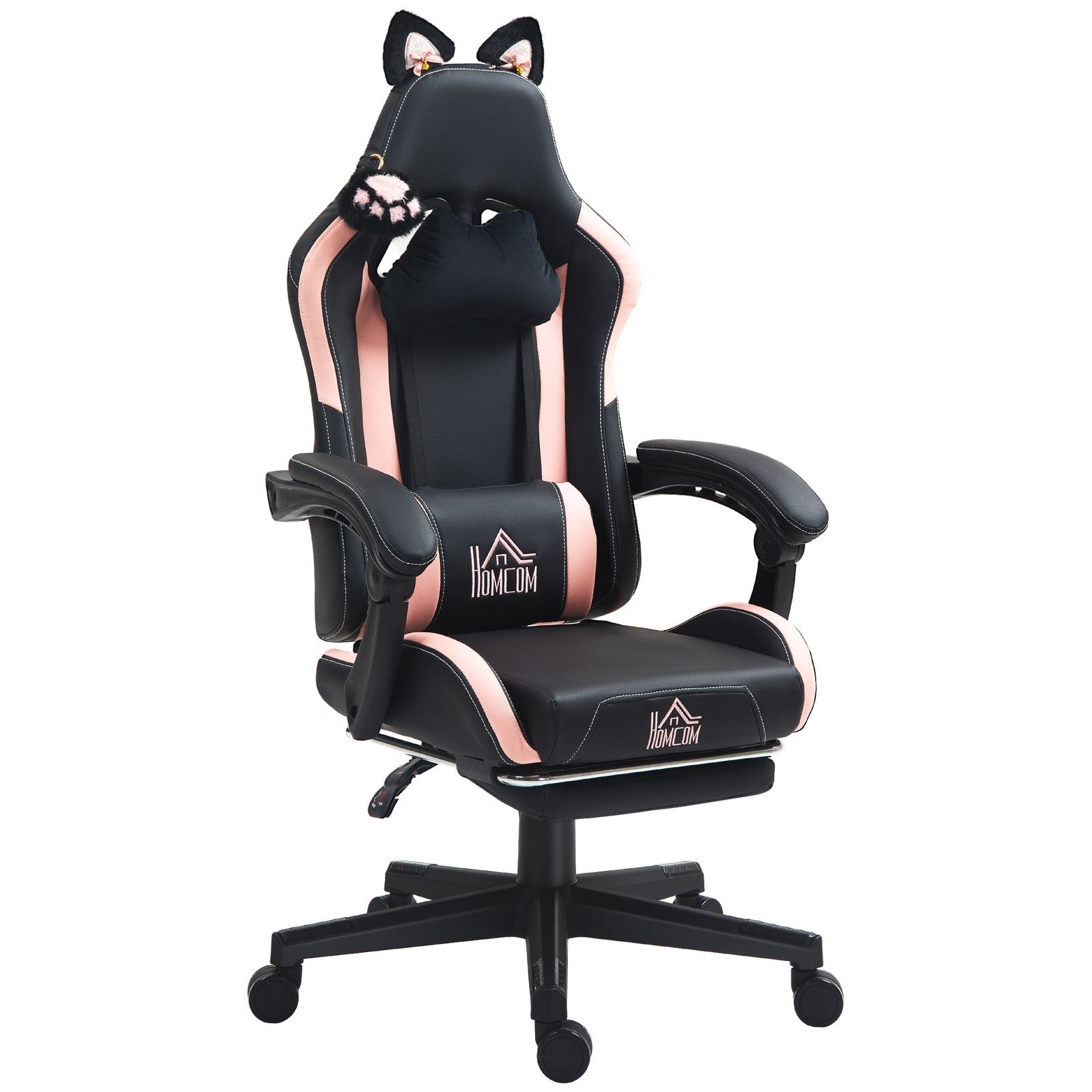 Racing Gaming Chair Reclining Faux Leather Computer Chair with Footrest, Black
