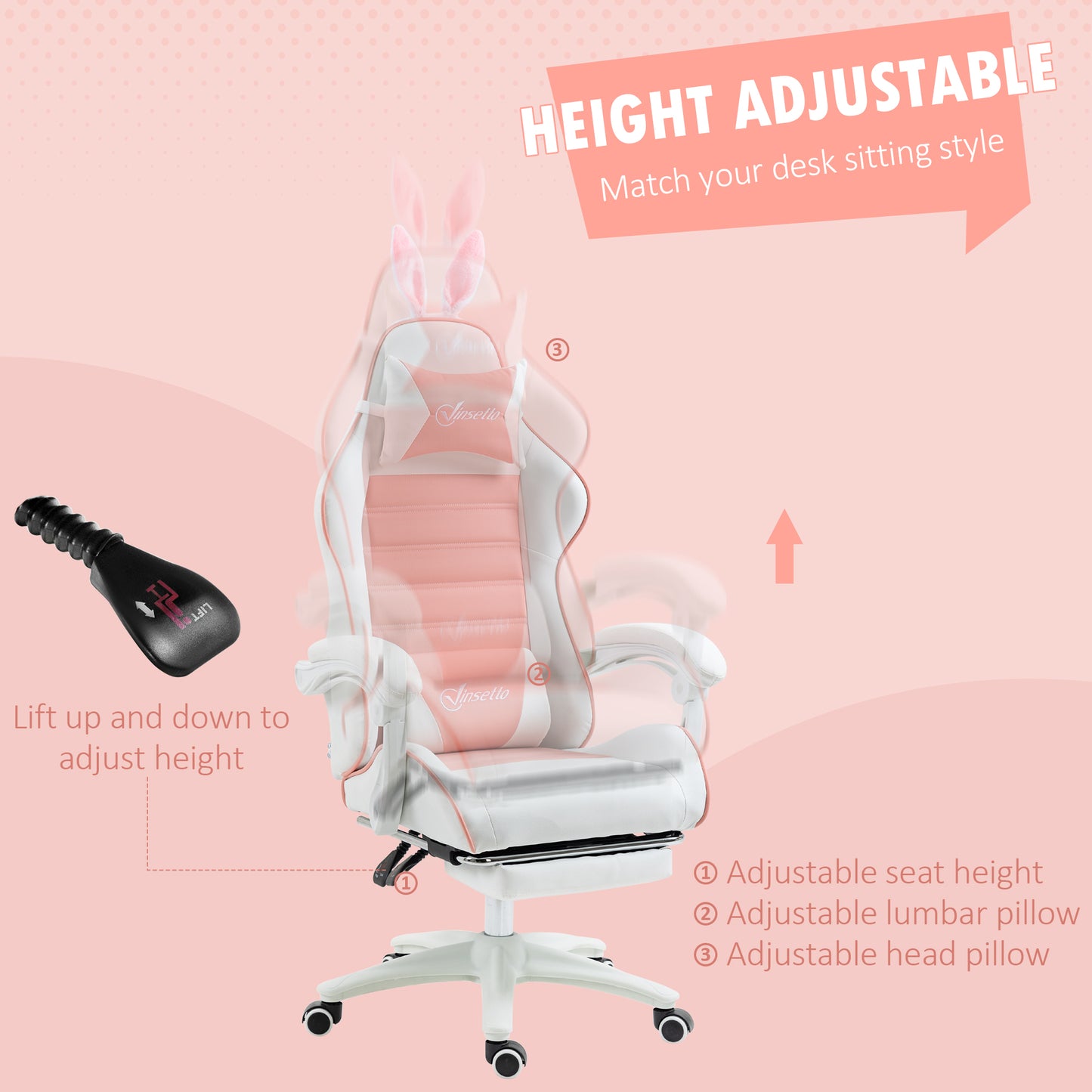 Racing Gaming Chair Reclining PU Leather Computer Chair with Headrest, Yellow