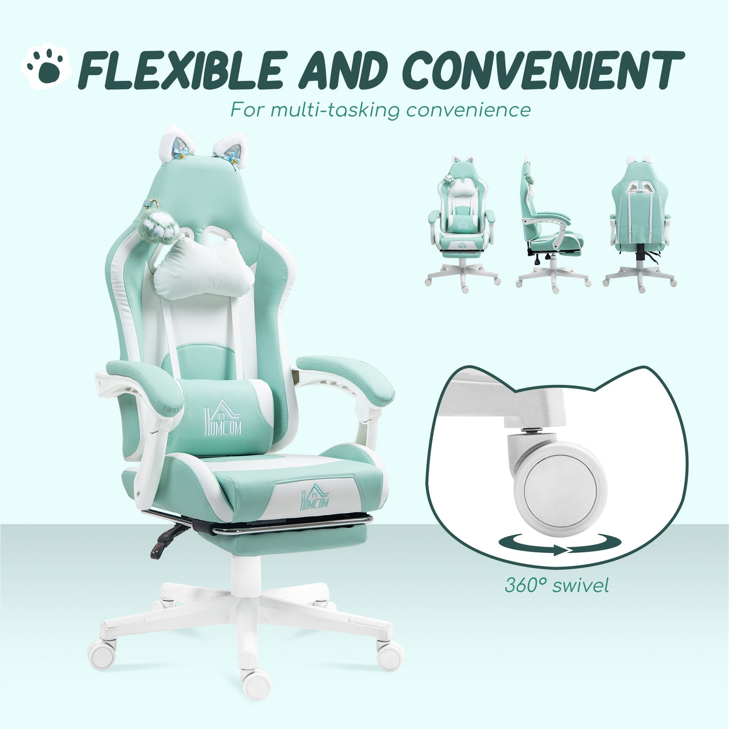Racing Gaming Chair Reclining Faux Leather Computer Chair with Footrest, Black