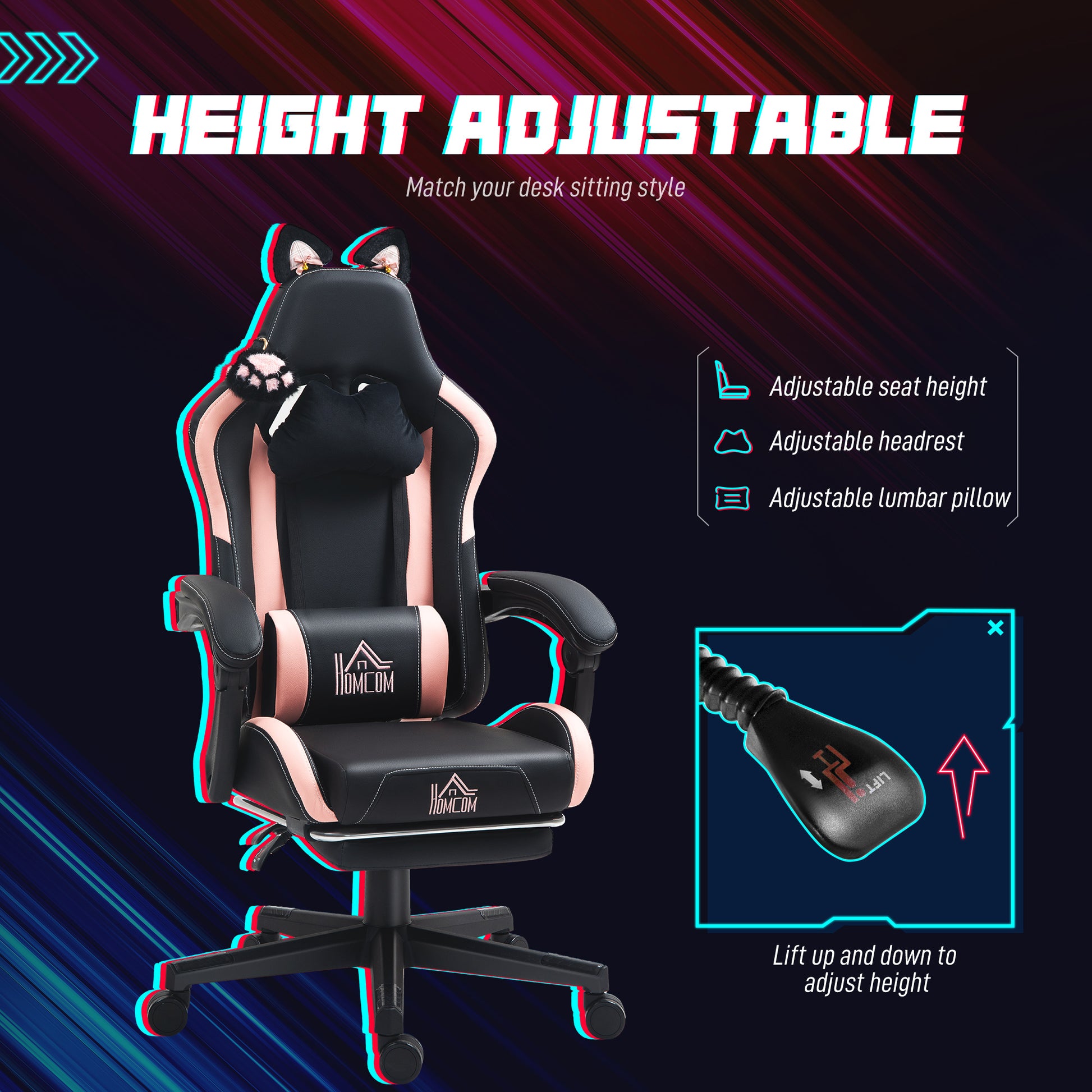 Racing Gaming Chair Reclining Faux Leather Computer Chair with Footrest, Black