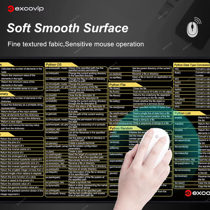 Python Programing Mouse Pad Large Shortcuts Cheat Sheet Keyboard Mousepad Stitched Edge Non-Slip Base Desk Mat for Engineer