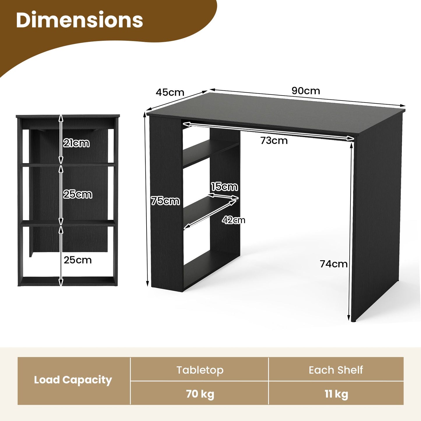 Computer Desk with Bookshelf for Study Living Room