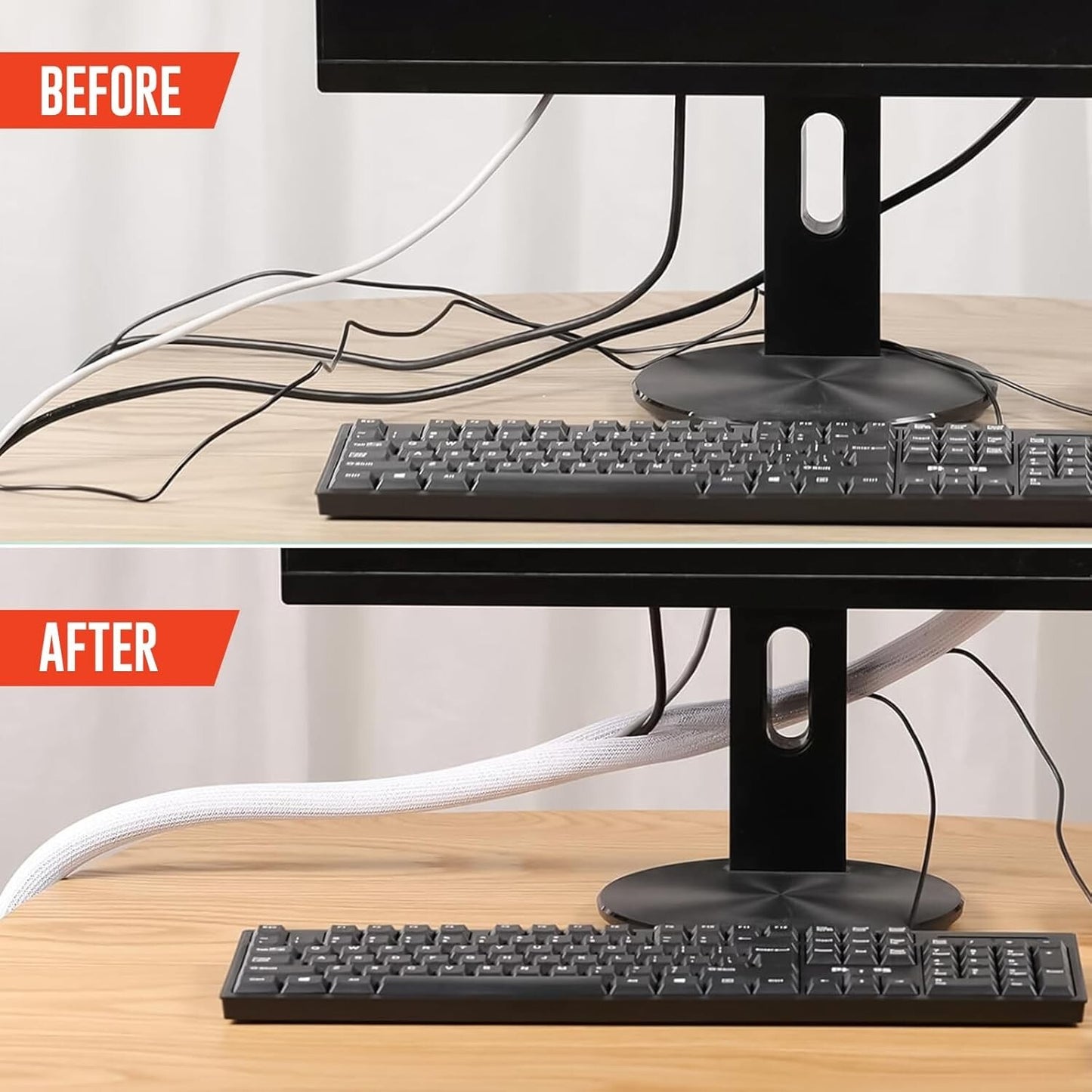 10Ft-1/2Inch Cable Tidy Sleeves Wire Covers for Computer, TV, Home, Office