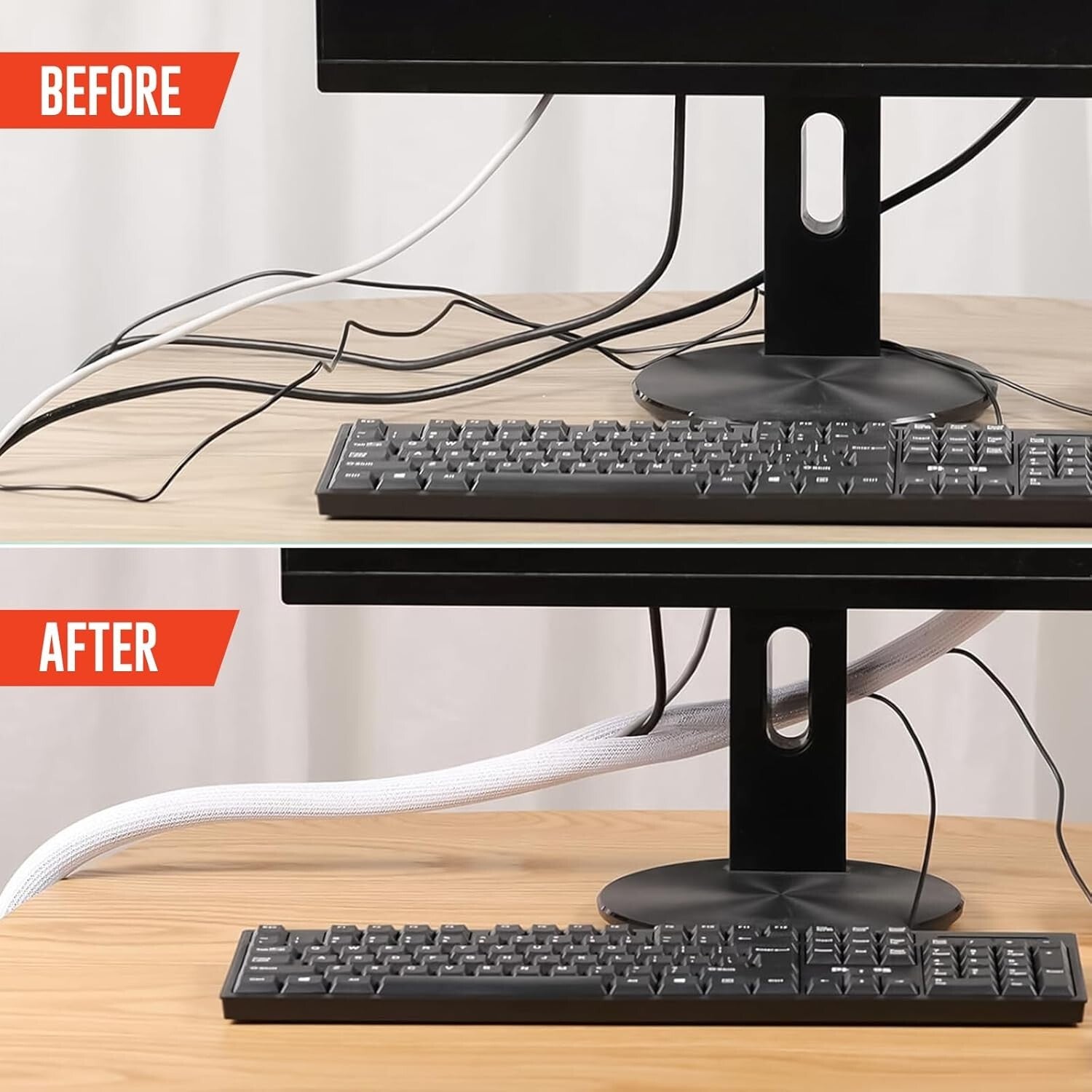 10Ft-1/2Inch Cable Tidy Sleeves Wire Covers for Computer, TV, Home, Office