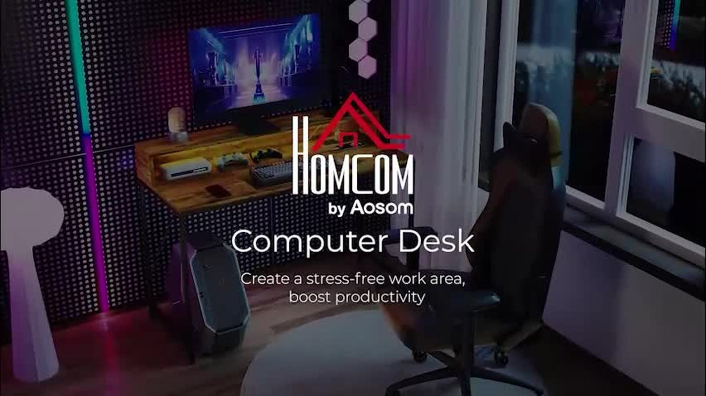 HOMCOM Computer Table with LED Lights, Gaming Desk with Shelf, Rustic Brown