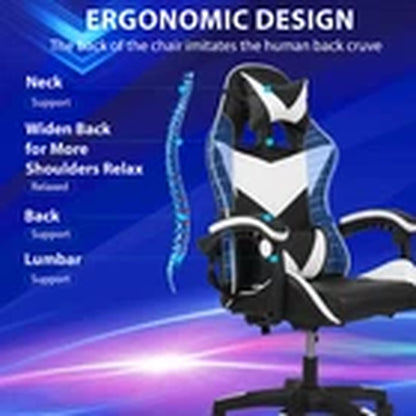Swivel Gaming Chair PU Leather Home Office Chair W/ Footrest Computer PC Chair