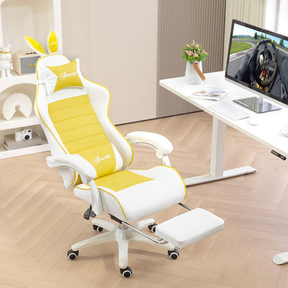 Racing Gaming Chair Reclining PU Leather Computer Chair with Headrest, Yellow