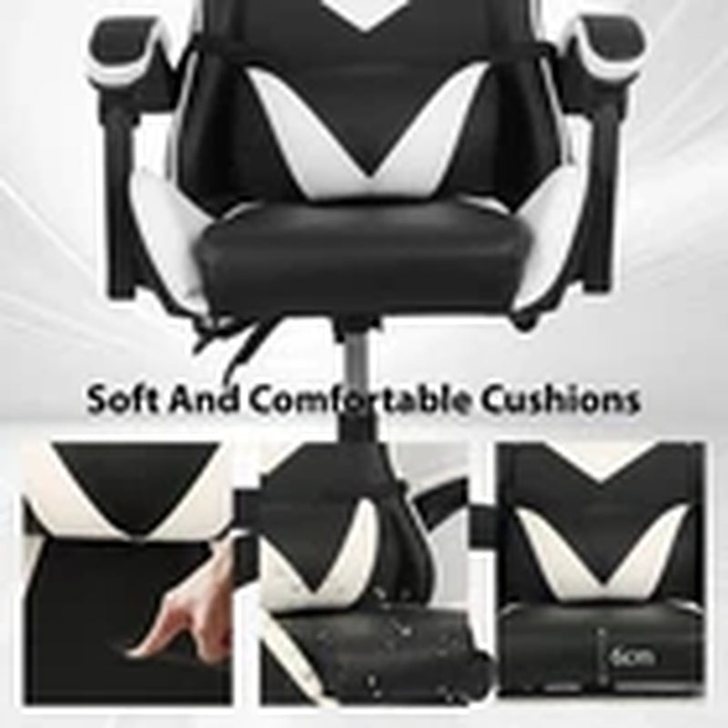 Swivel Gaming Chair PU Leather Home Office Chair W/ Footrest Computer PC Chair