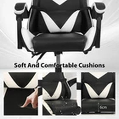 Swivel Gaming Chair PU Leather Home Office Chair W/ Footrest Computer PC Chair