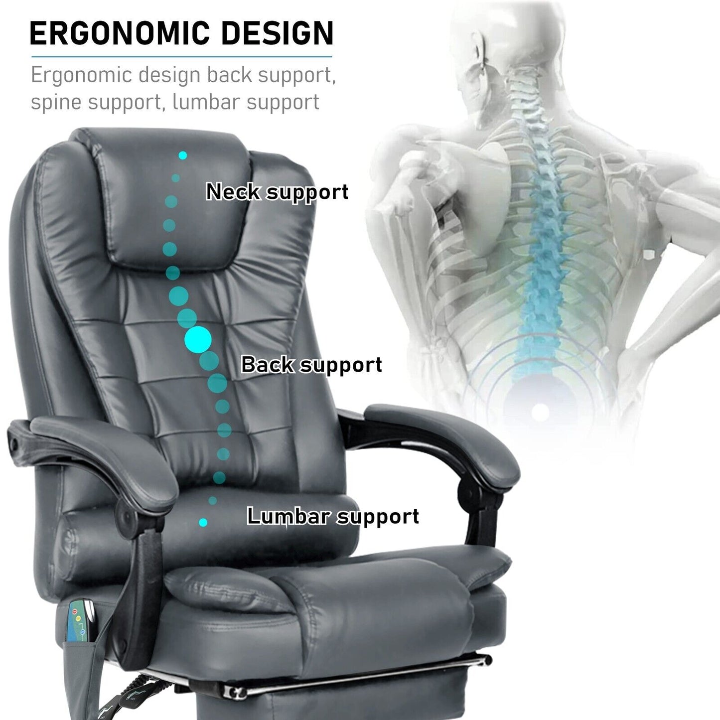 Massage Office Chair Gaming Computer Desk Swivel Recliner Chair Leather Footrest