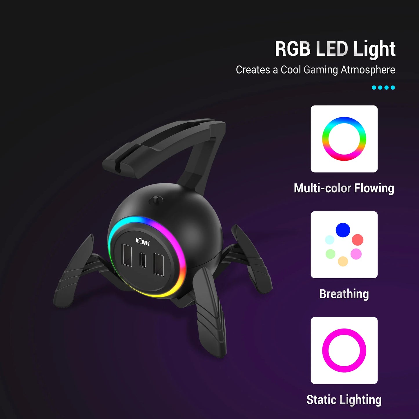 Mouse Bungee Mouse Cable Holder Cord Clip Wire Organizer Flexible for Mice Playing Esports Gaming with 3 USB Ports and RGB Light