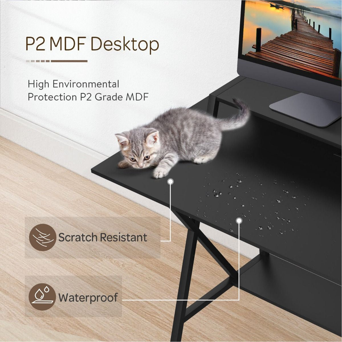 X- Shaped Ergonomic Gaming Computer Desk with Cup Holder and Monitor Riser