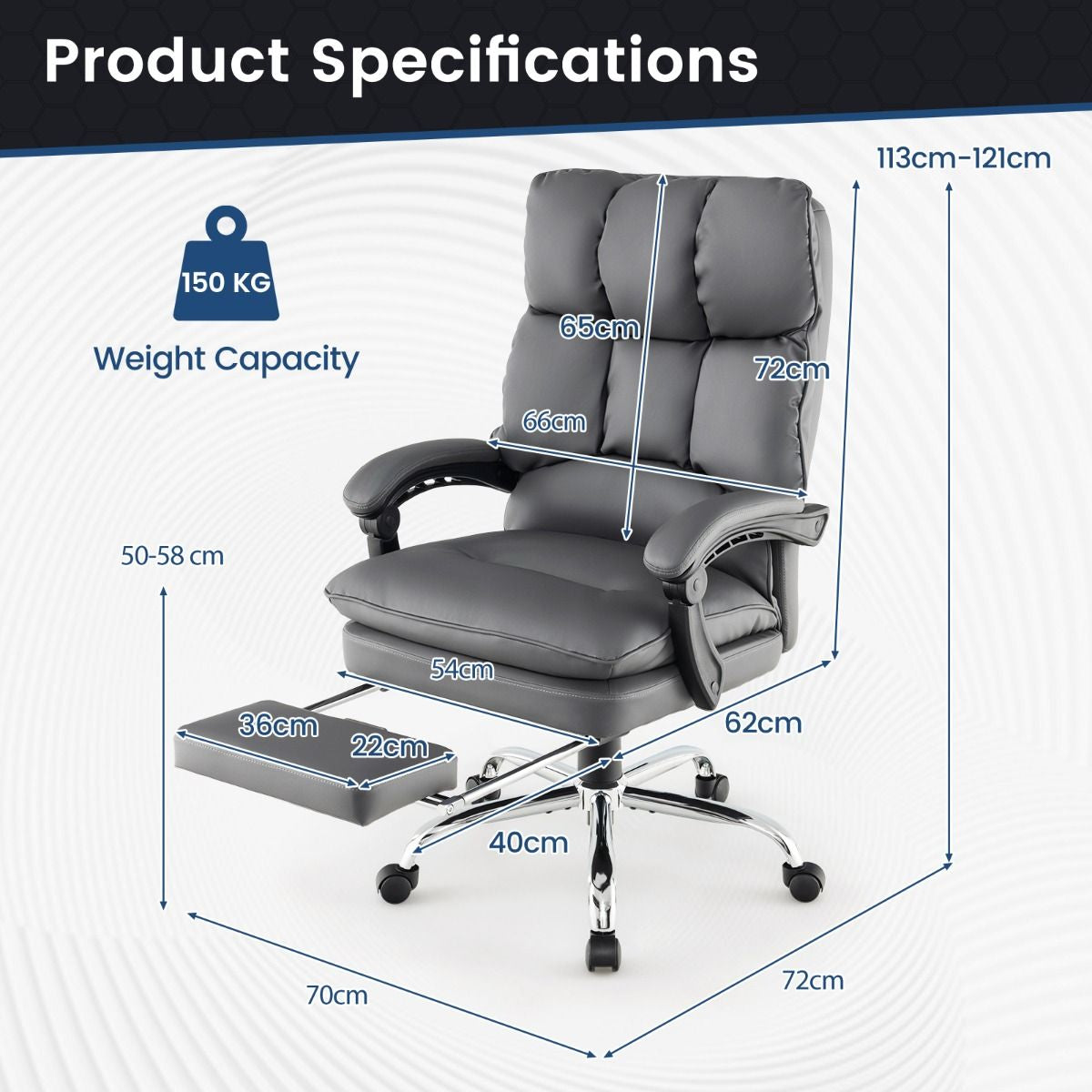 Ergonomic Adjustable High Back Rolling Computer Chair with Retractable Footrest