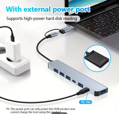 Docking Station 7-In-2 USB-C: 1X USB 3.0 + 4X USB 2.0, High-Speed for Pc/Tablets