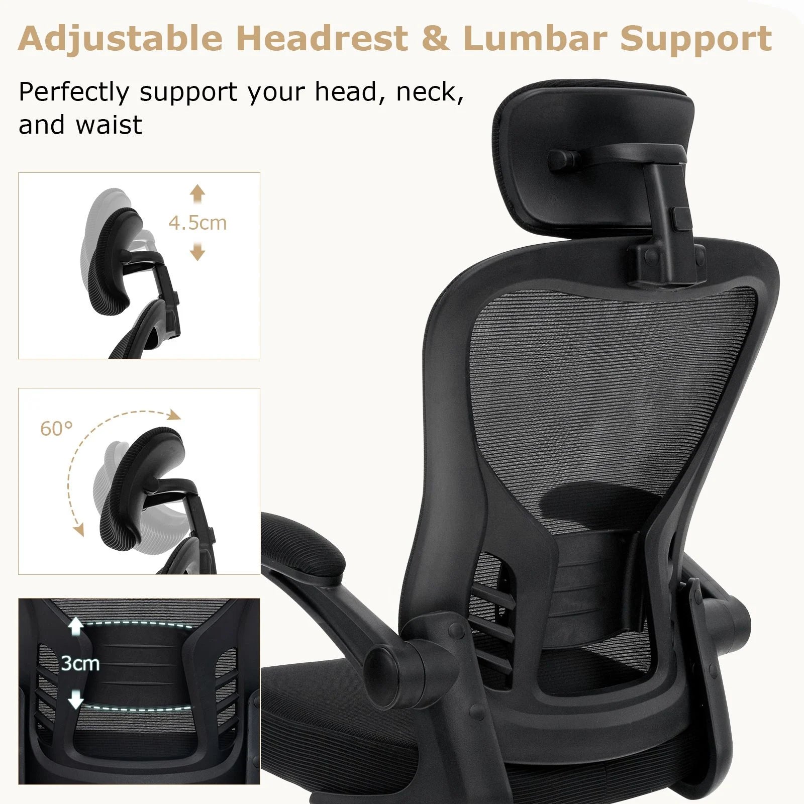 Ergonomic Mesh Office Chair with Adjustable Headrest and Height