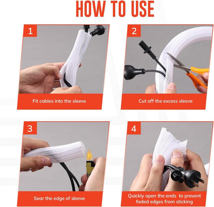 10Ft-1/2Inch Cable Tidy Sleeves Wire Covers for Computer, TV, Home, Office