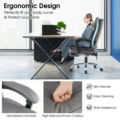 Ergonomic Adjustable High Back Rolling Computer Chair with Retractable Footrest
