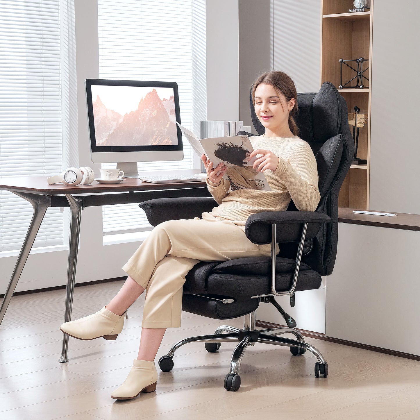Home Office Chair, Leathaire Desk Chair with Lumbar Support Pillow, Grey