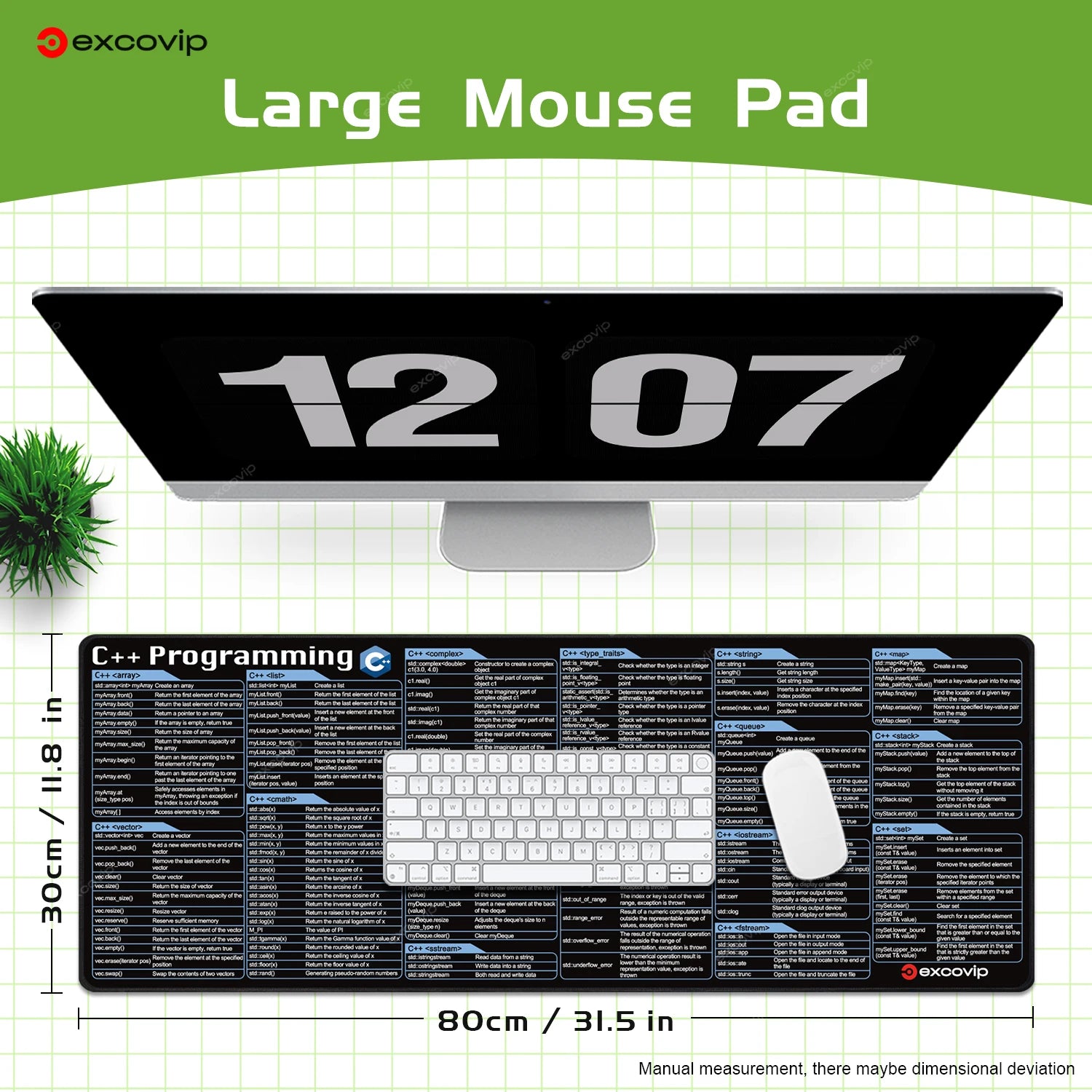 C++ Programing Mouse Pad Large Shortcuts Keyboard Mousepad Cheat Sheet Desk Mat Stitched Edge Non-Slip Base for Engineer