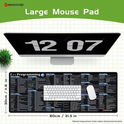 C++ Programing Mouse Pad Large Shortcuts Keyboard Mousepad Cheat Sheet Desk Mat Stitched Edge Non-Slip Base for Engineer