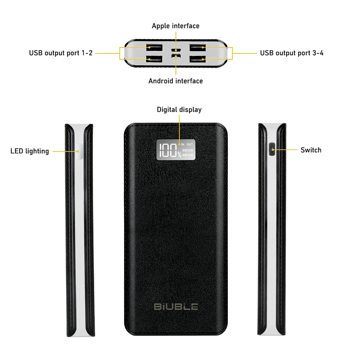 12000Mah Power Bank 4 USB Fast Charger Battery Pack for Phone & Vest Heated High-Capacity External Battery Power Bank