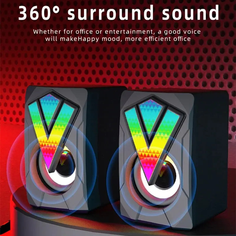 Computer Speakers PC Sound Box HIFI Stereo Microphone USB Wired with LED Light for Desktop Computer