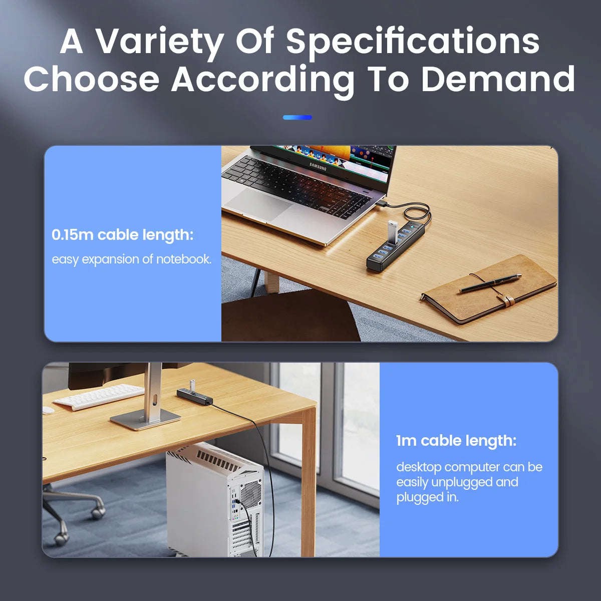 USB 3.0 HUB 7Ports Splitter High-Speed Transmission Type C HUB Laptop Expansion Computer Computer Accessories