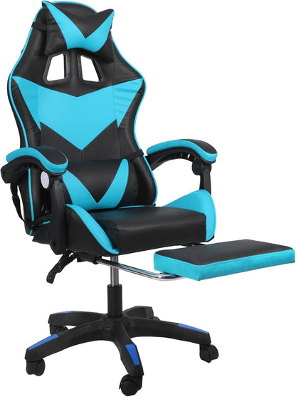 Swivel Gaming Chair PU Leather Home Office Chair W/ Footrest Computer PC Chair