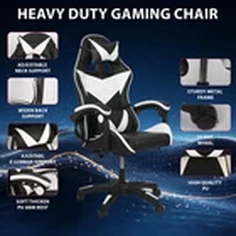 Swivel Gaming Chair PU Leather Home Office Chair W/ Footrest Computer PC Chair