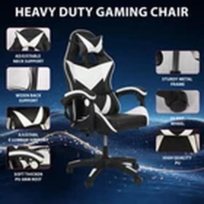 Swivel Gaming Chair PU Leather Home Office Chair W/ Footrest Computer PC Chair