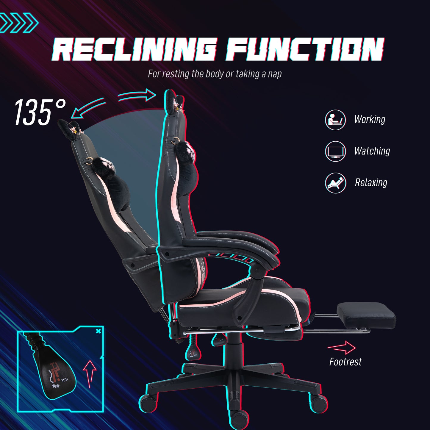 Racing Gaming Chair Reclining Faux Leather Computer Chair with Footrest, Black