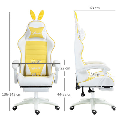 Racing Gaming Chair Reclining PU Leather Computer Chair with Headrest, Yellow